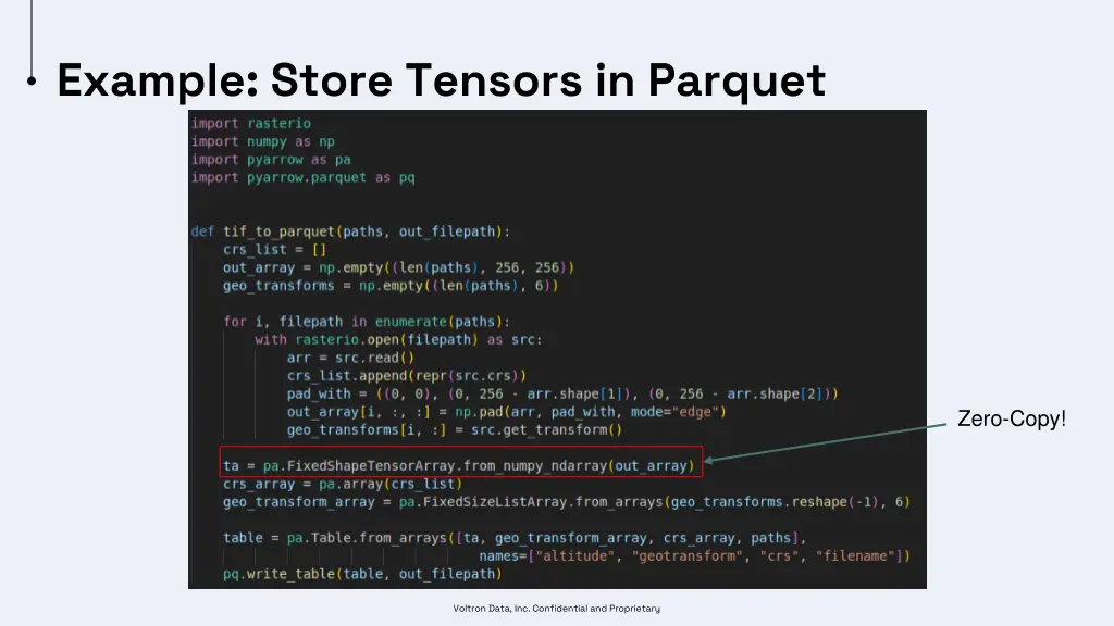 example store tensors in parquet