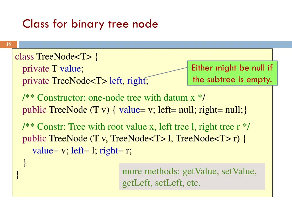 class for binary tree node