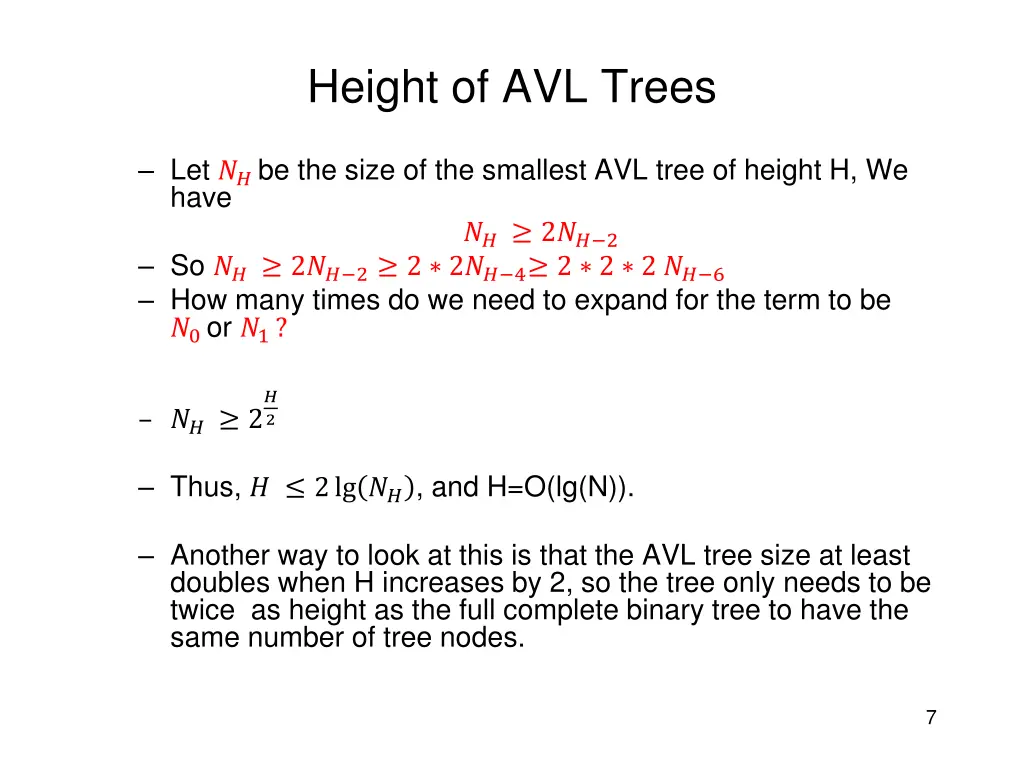 height of avl trees 2
