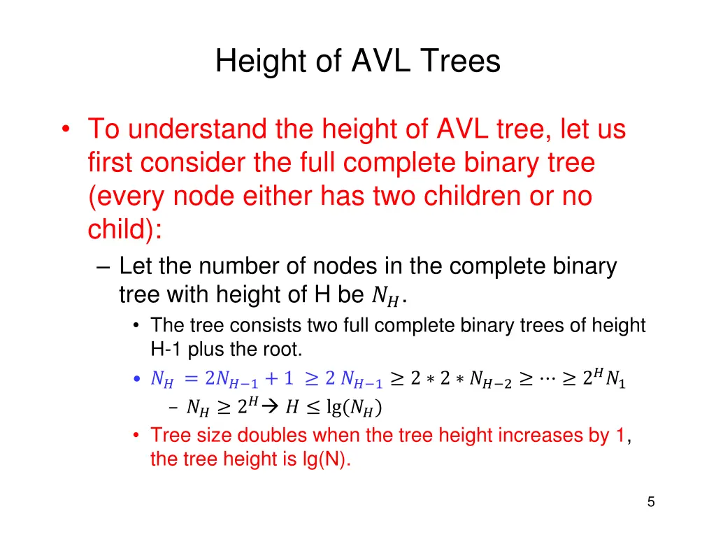height of avl trees