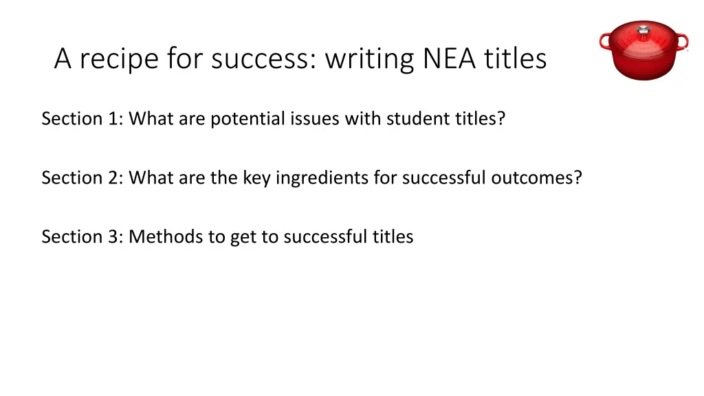 a recipe for success writing nea titles