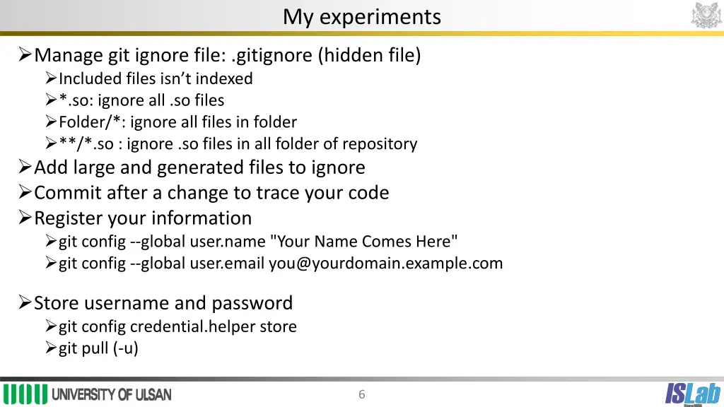 my experiments