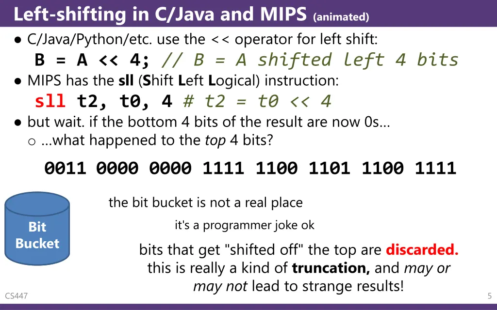 left shifting in c java and mips animated c java