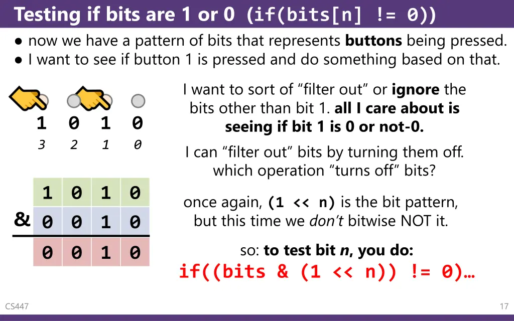 testing if bits are 1 or 0 if bits