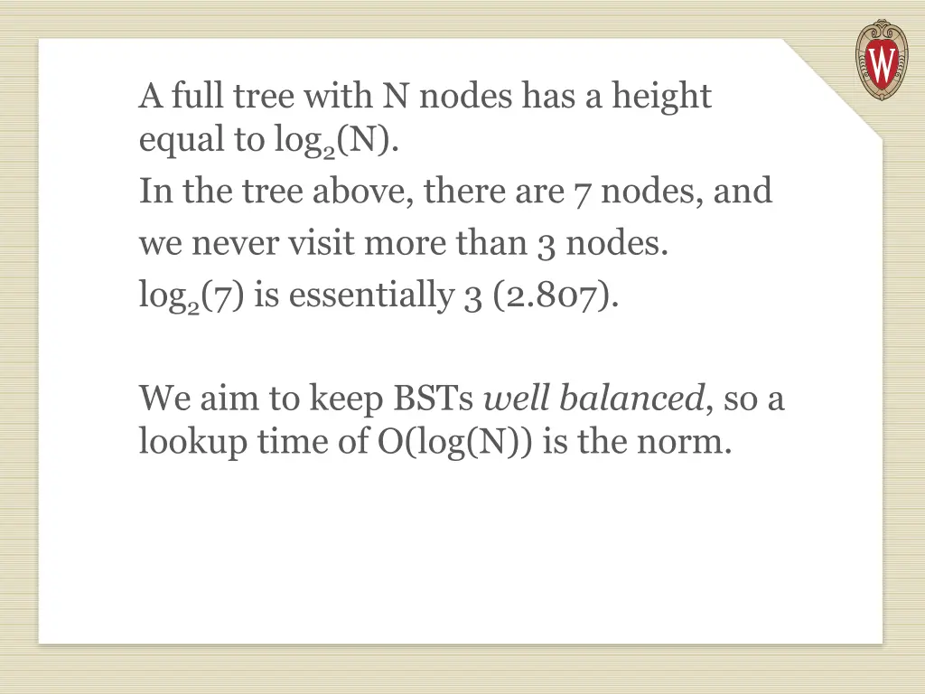 a full tree with n nodes has a height equal