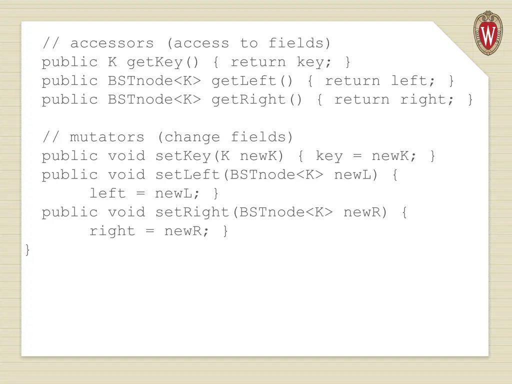 accessors access to fields public k getkey return