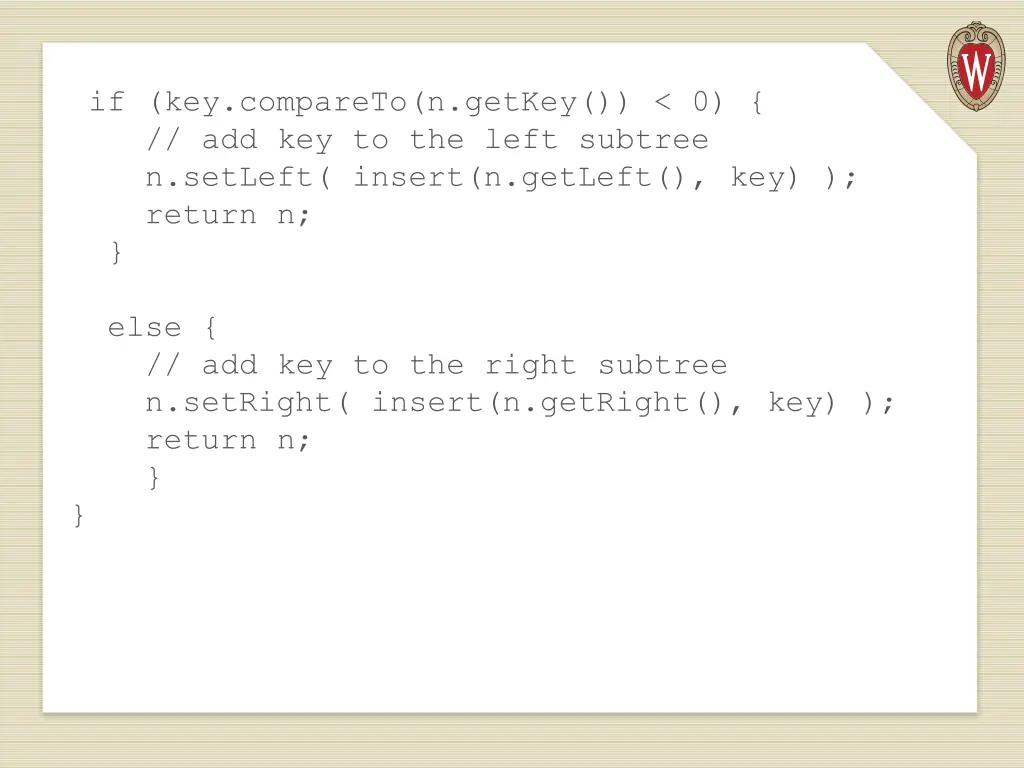 if key compareto n getkey 0 add key to the left