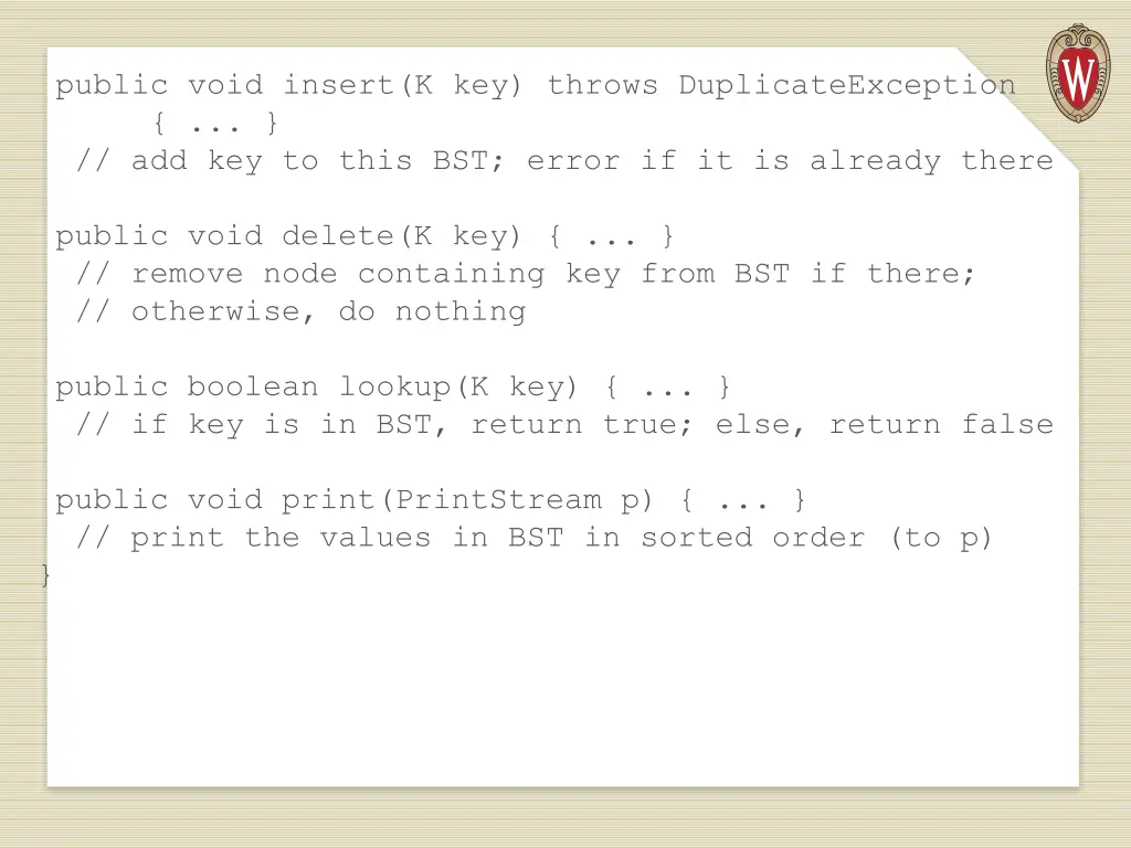 public void insert k key throws