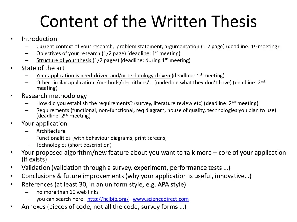 content of the written thesis