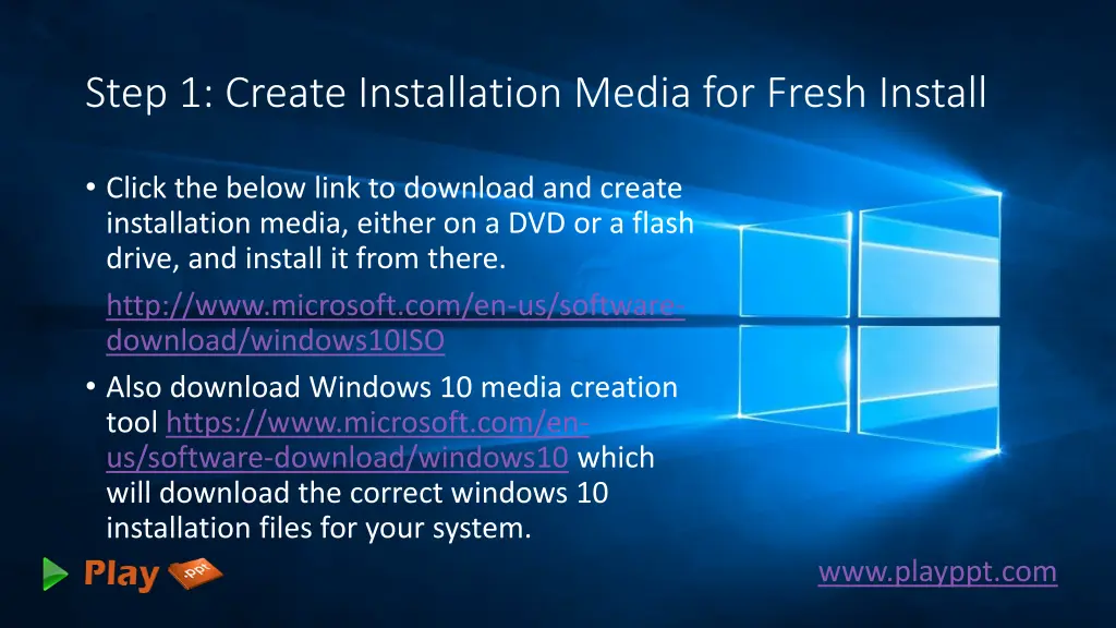step 1 create installation media for fresh install