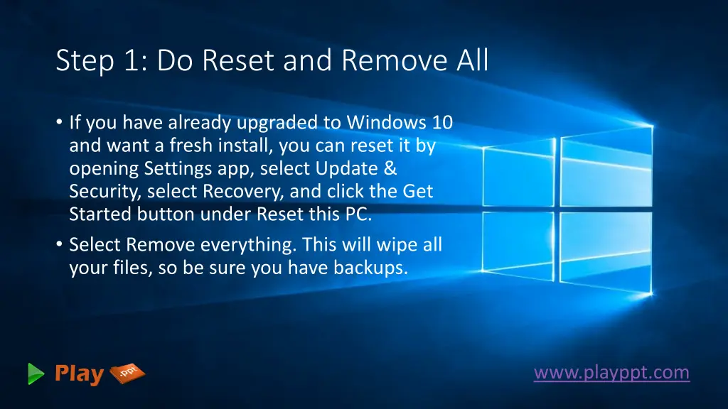 step 1 do reset and remove all
