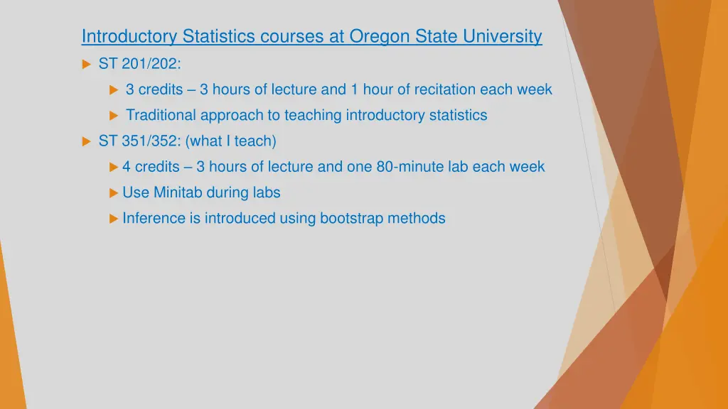 introductory statistics courses at oregon state