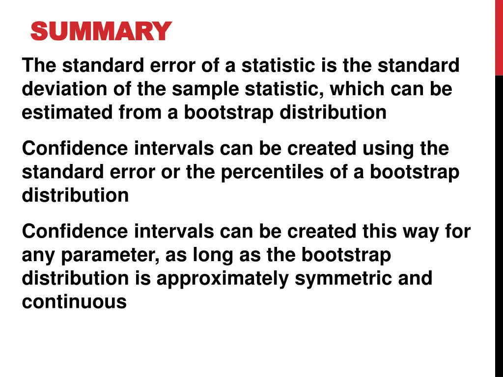 summary summary the standard error of a statistic