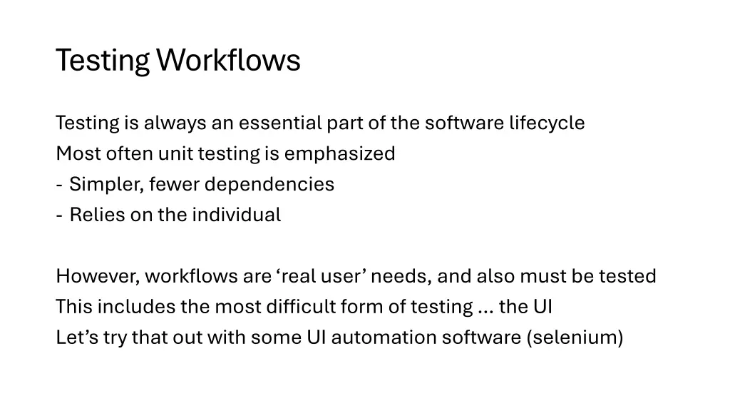 testing workflows