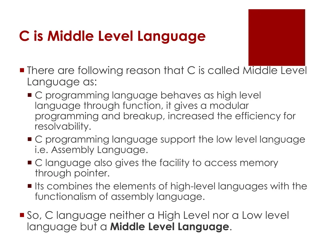c is middle level language
