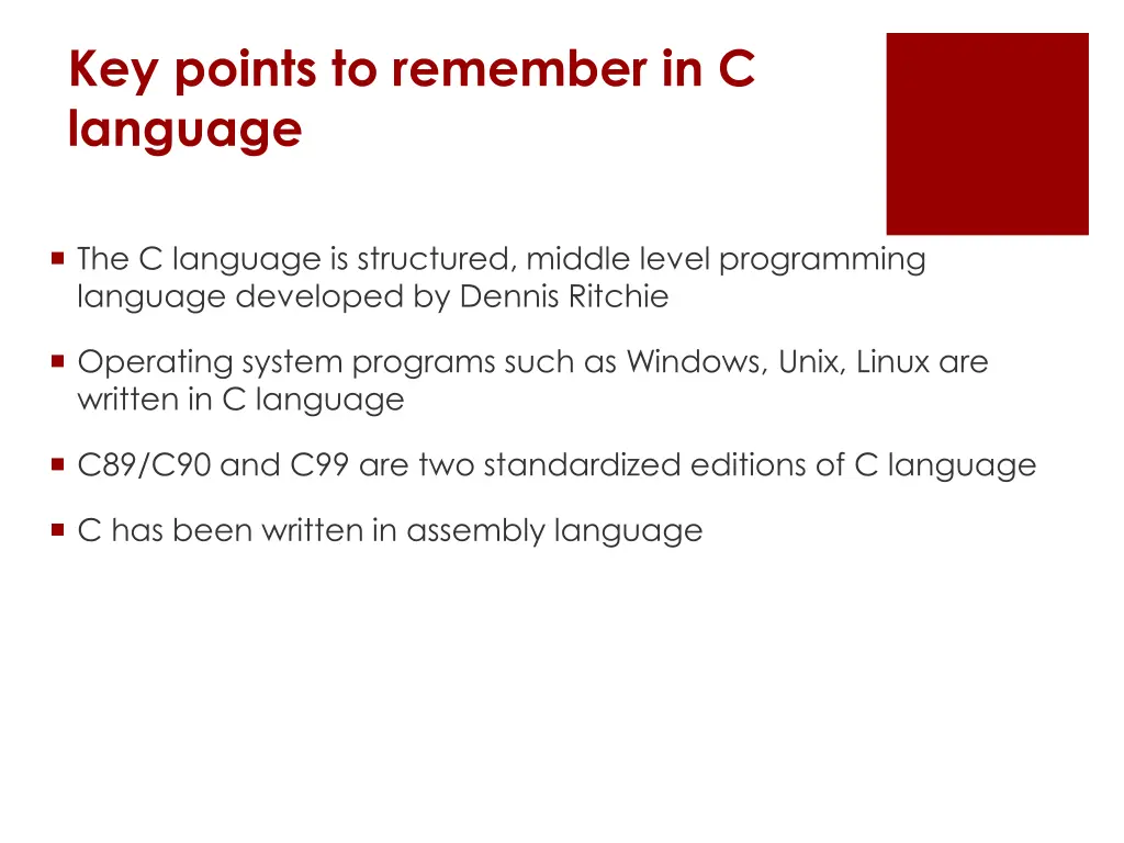 key points to remember in c language