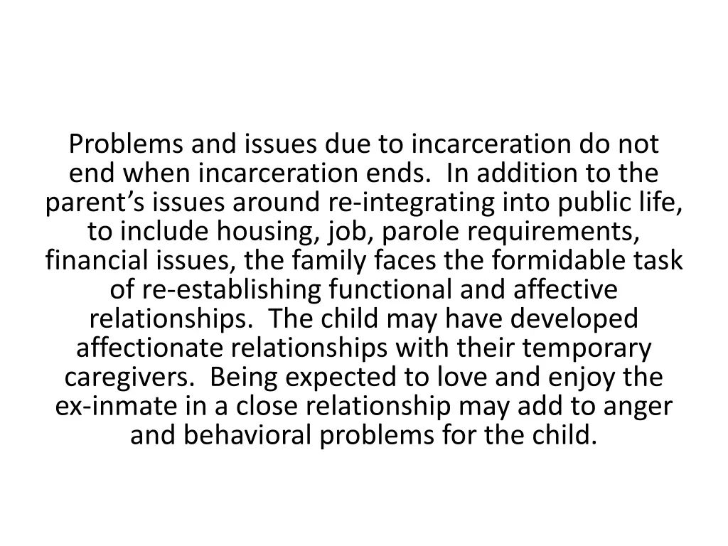 problems and issues due to incarceration
