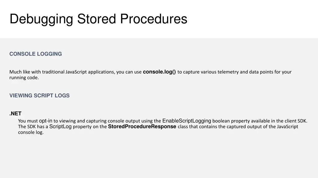 debugging stored procedures