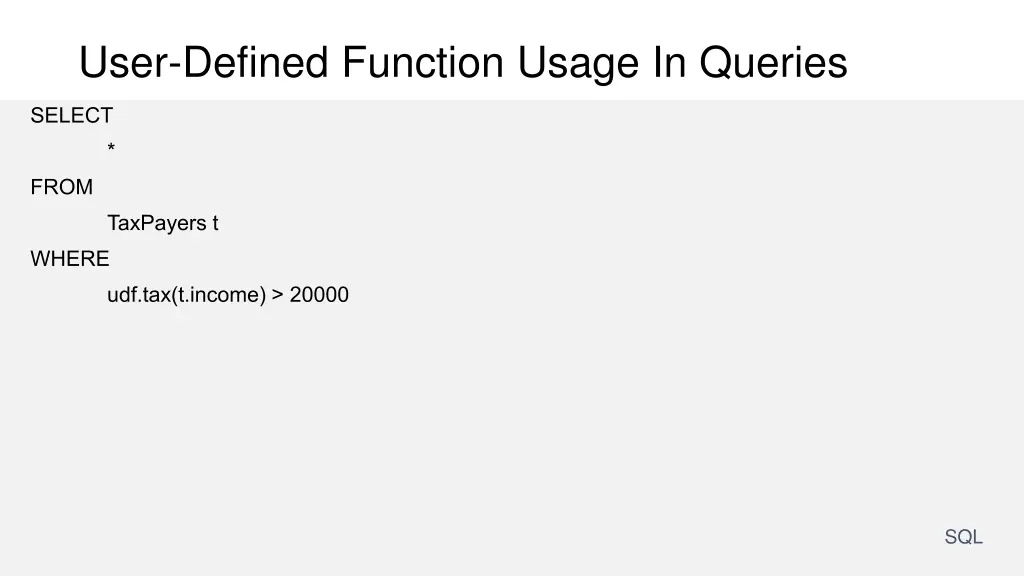 user defined function usage in queries
