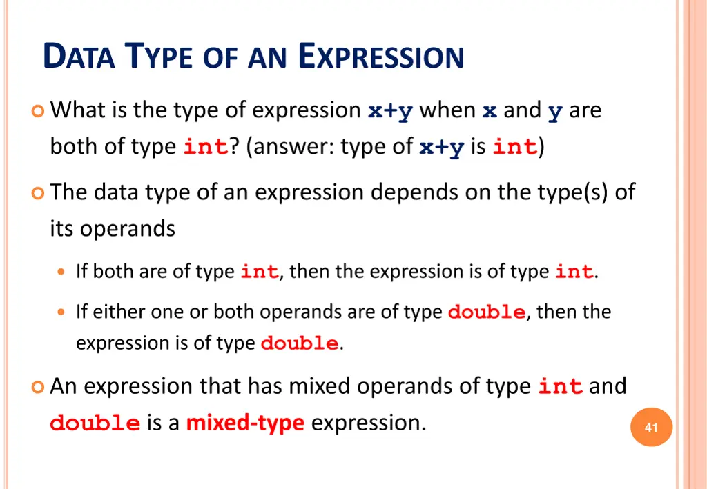 d ata t ype of an e xpression