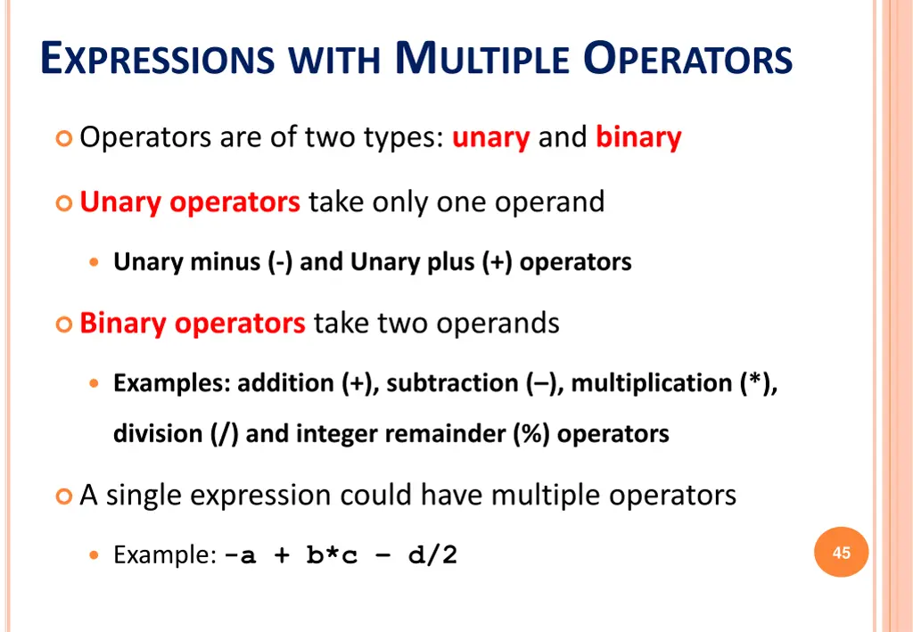 e xpressions with m ultiple o perators