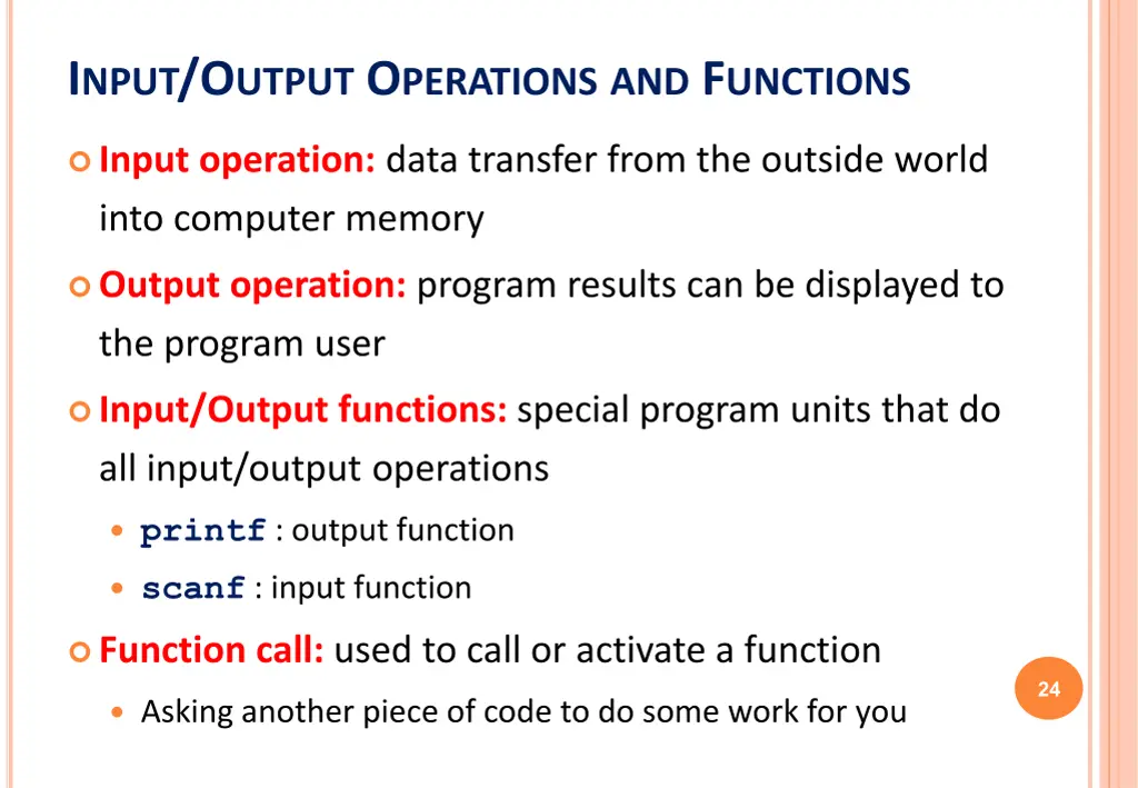 i nput o utput o perations and f unctions