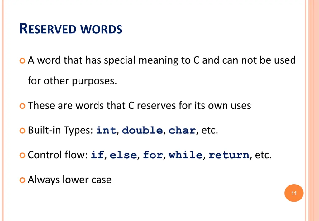 r eserved words