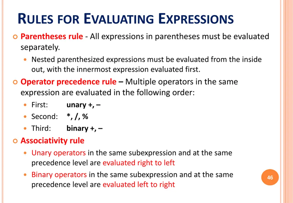 r ules for e valuating e xpressions