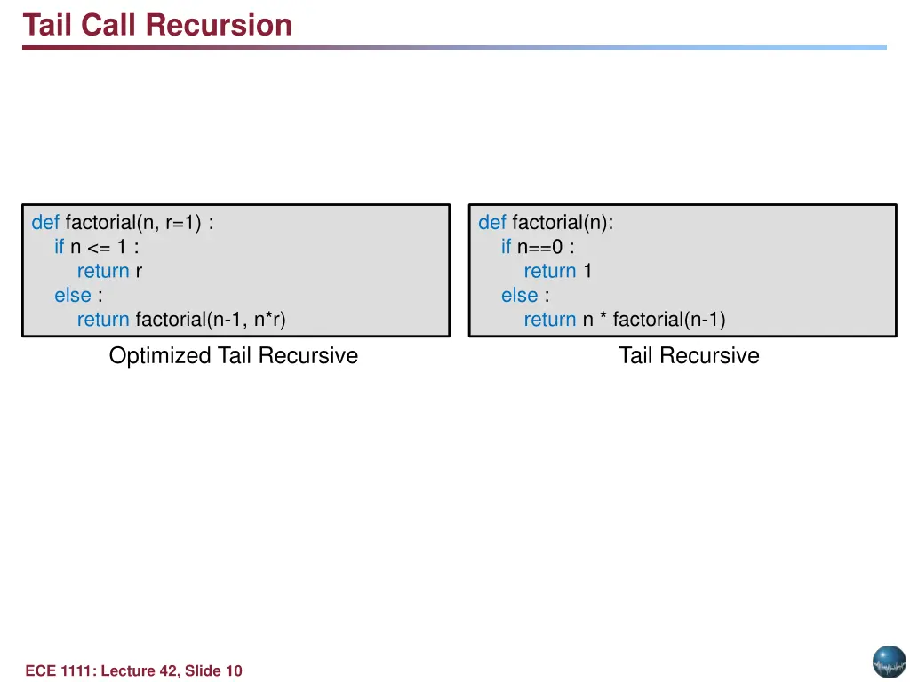 tail call recursion