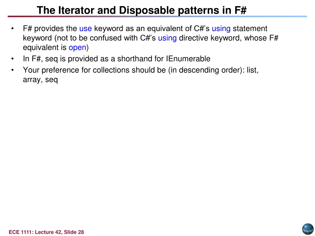 the iterator and disposable patterns in f