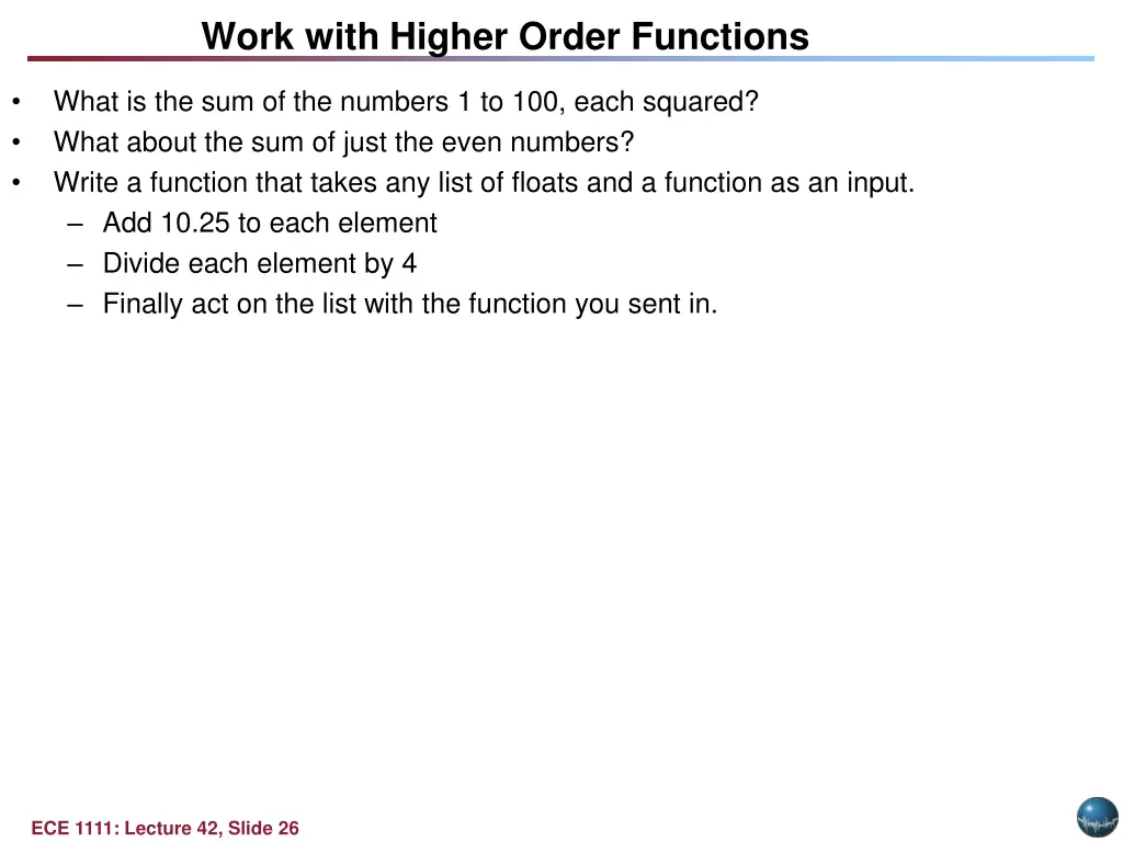 work with higher order functions