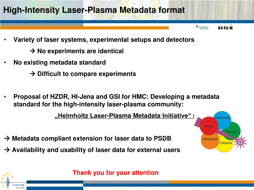 high intensity laser plasma metadata format