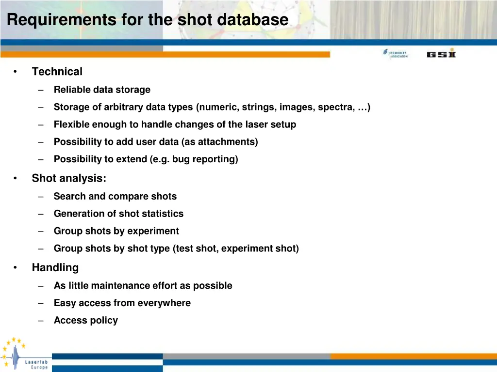 requirements for the shot database