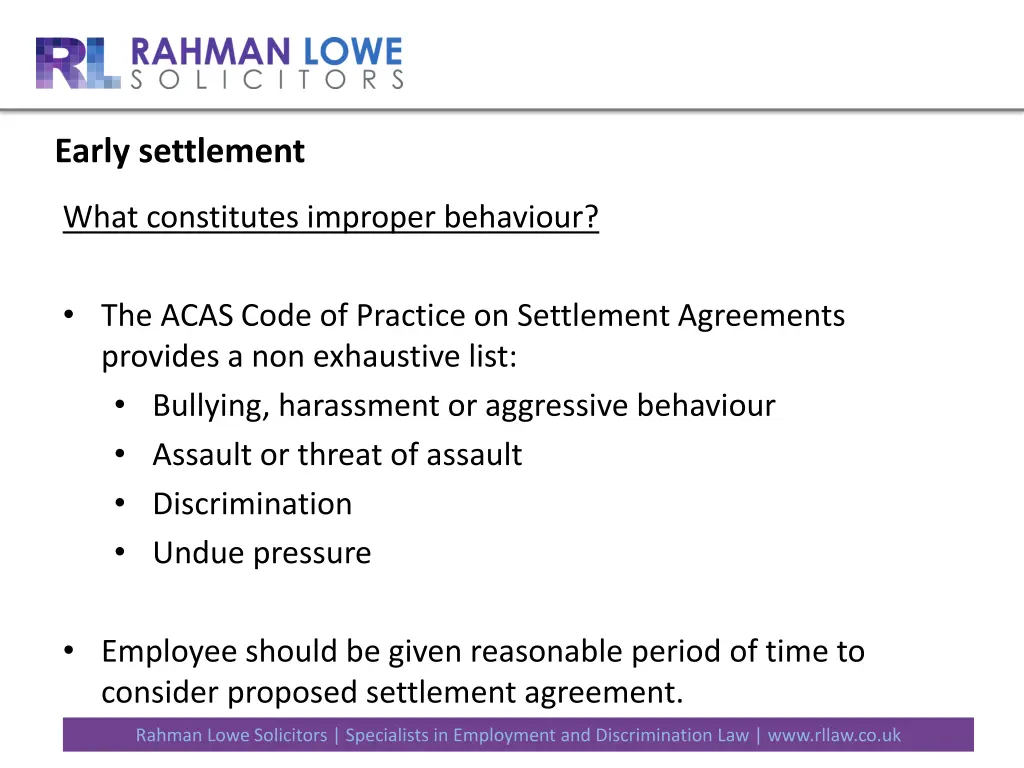 early settlement