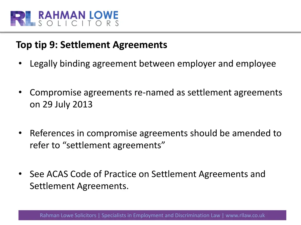 top tip 9 settlement agreements
