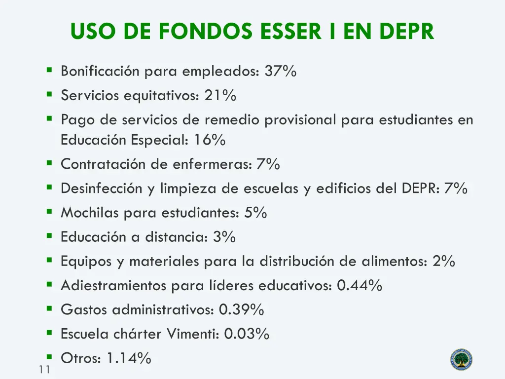 uso de fondos esser i en depr