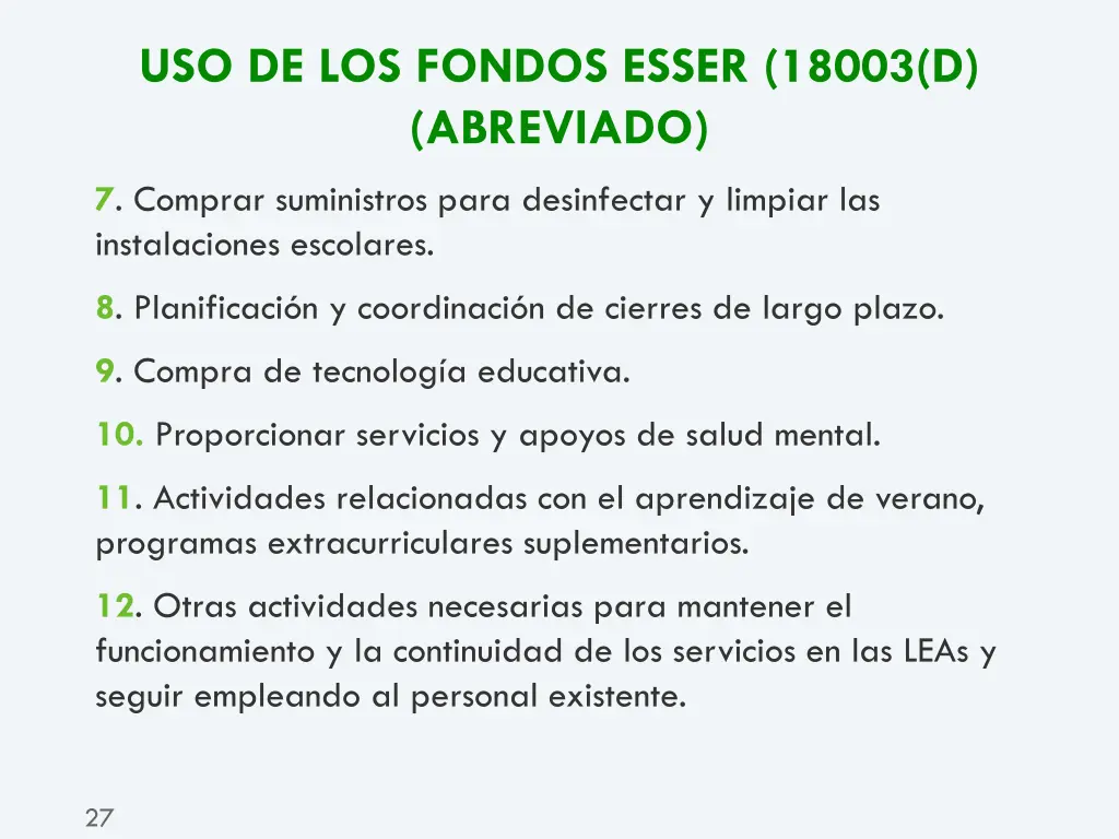 uso de los fondos esser 18003 d abreviado