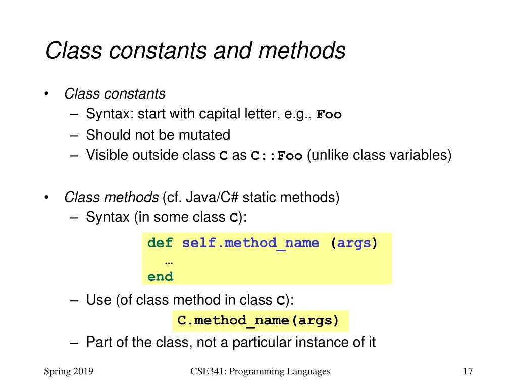 class constants and methods