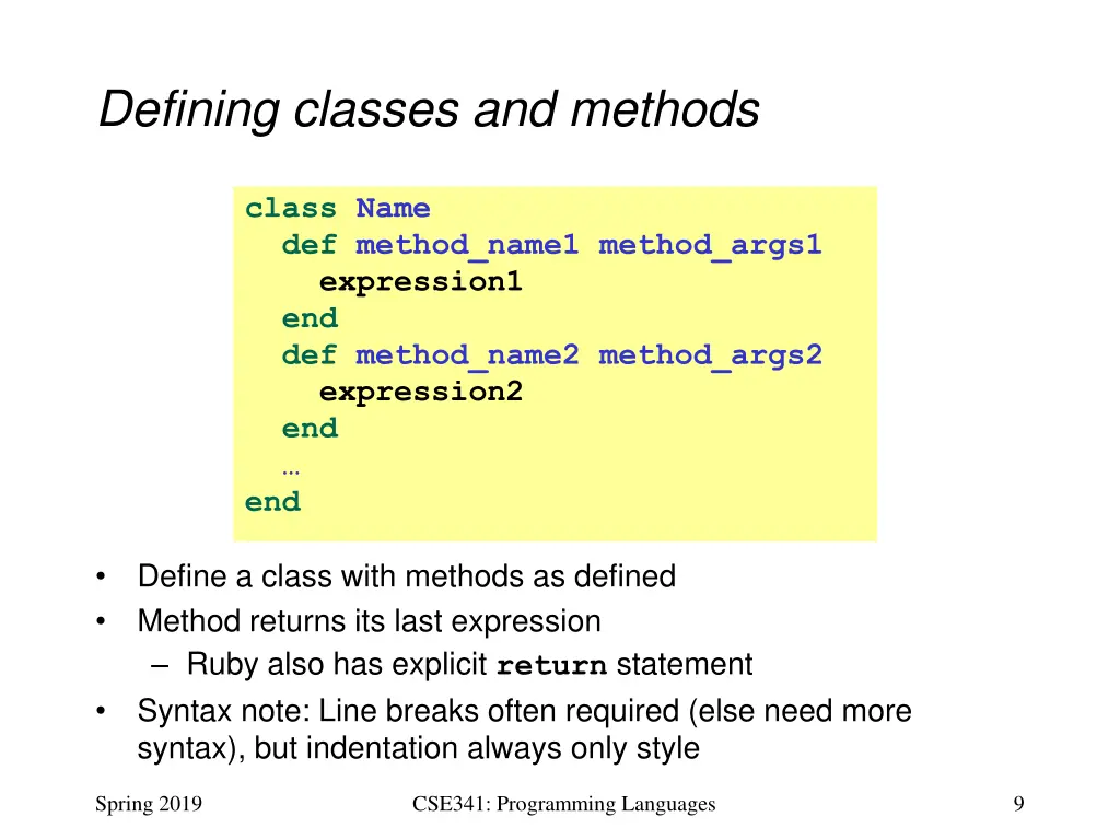 defining classes and methods