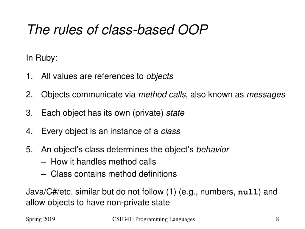 the rules of class based oop