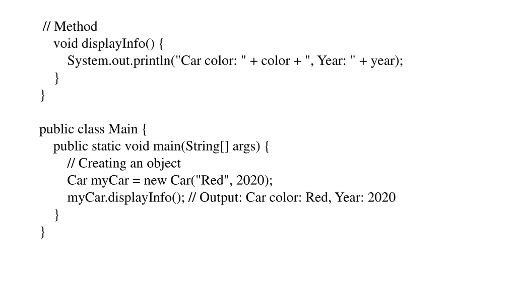method void displayinfo system out println