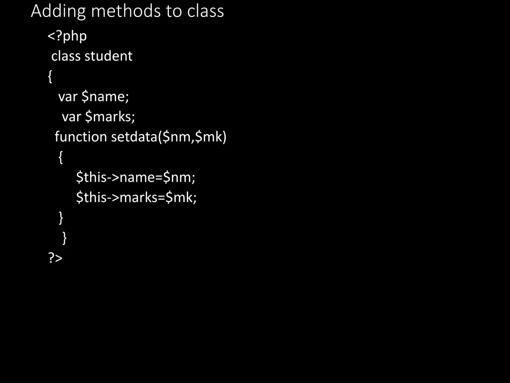 adding methods to class php class student