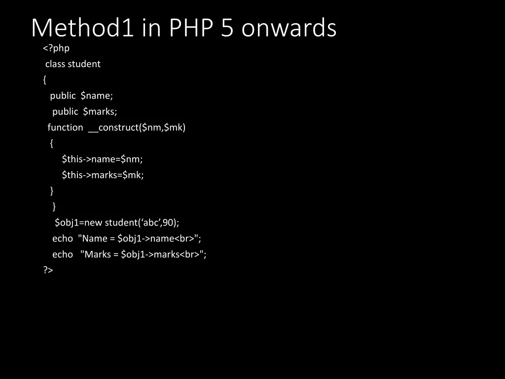 method1 in php 5 onwards php
