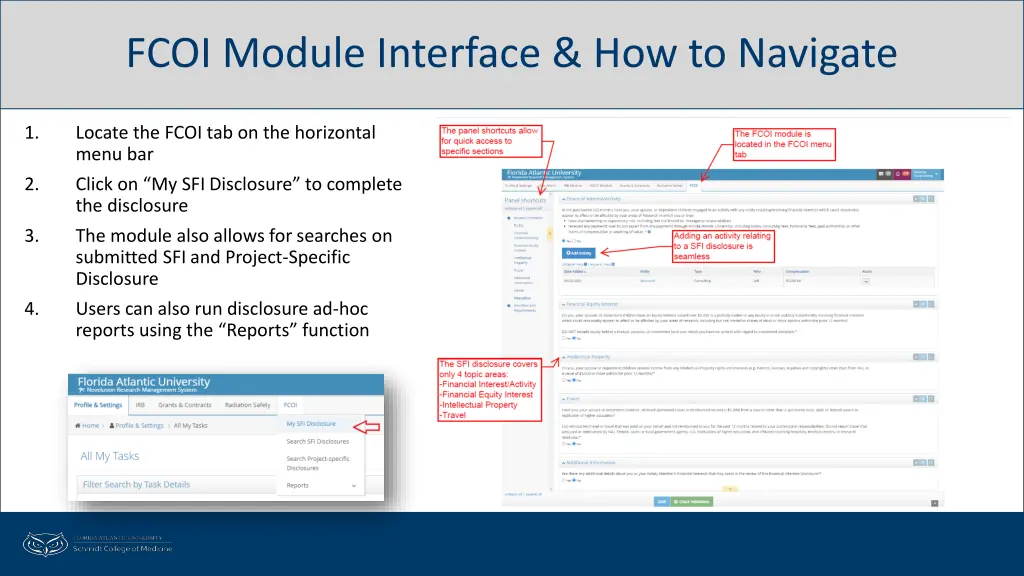 fcoi module interface how to navigate
