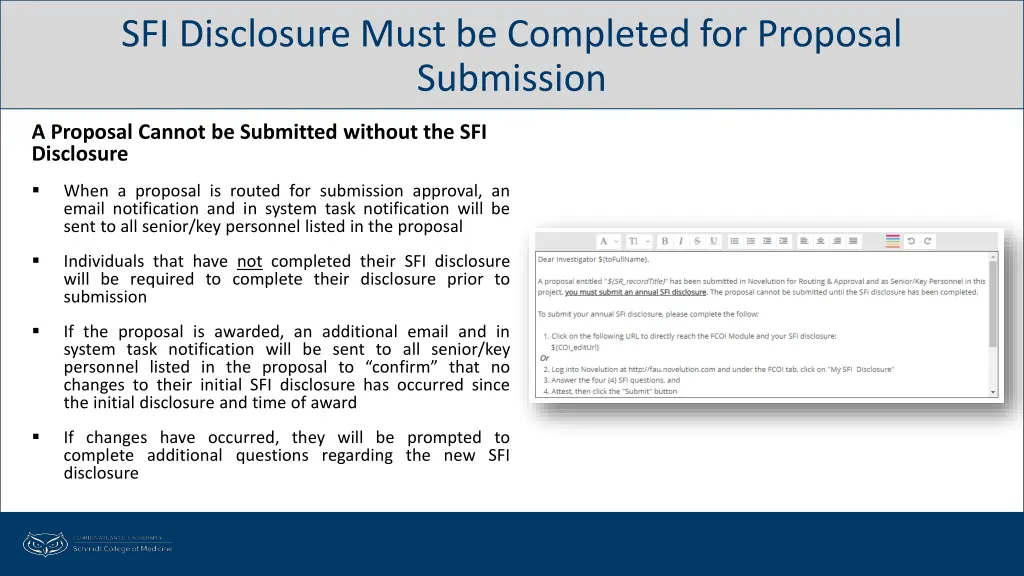 sfi disclosure must be completed for proposal