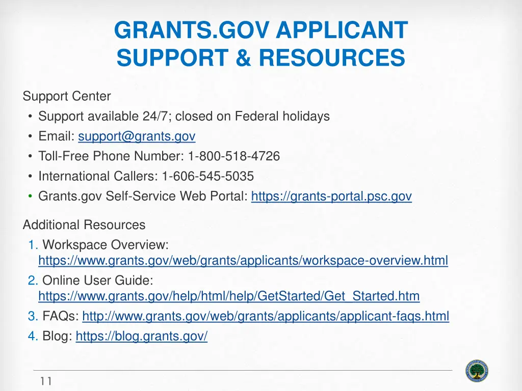 grants gov applicant support resources