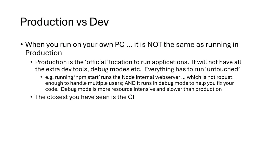 production vs dev
