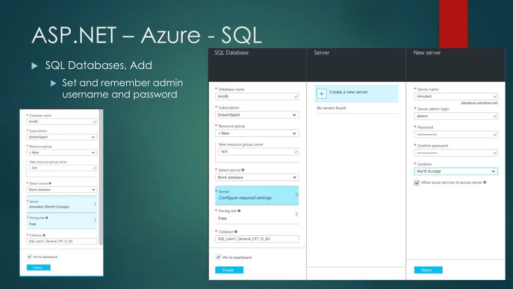 asp net azure sql