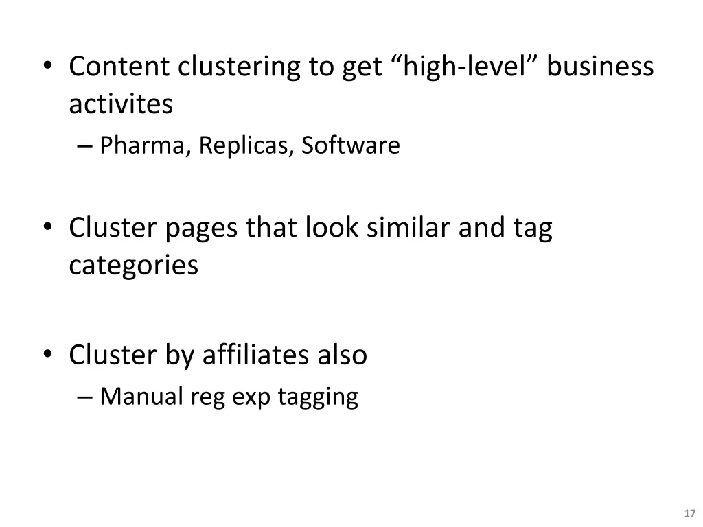 content clustering to get high level business