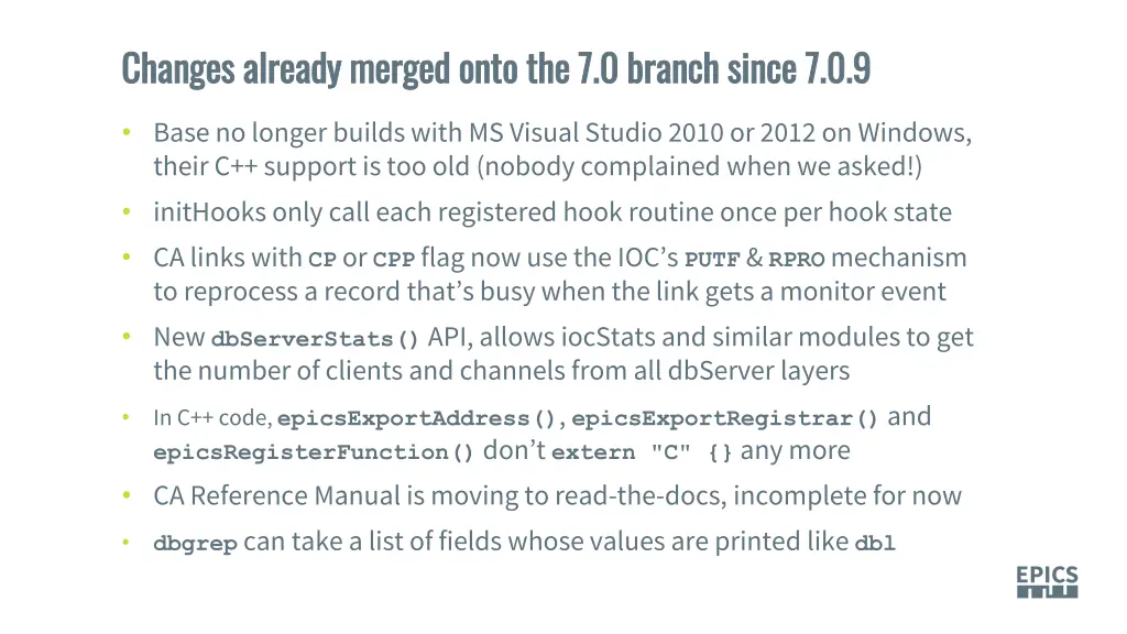 changes already merged onto the 7 0 branch since